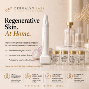 Dermalyn Labs at-home microneedling kit with four targeted bioactive serum ampoules